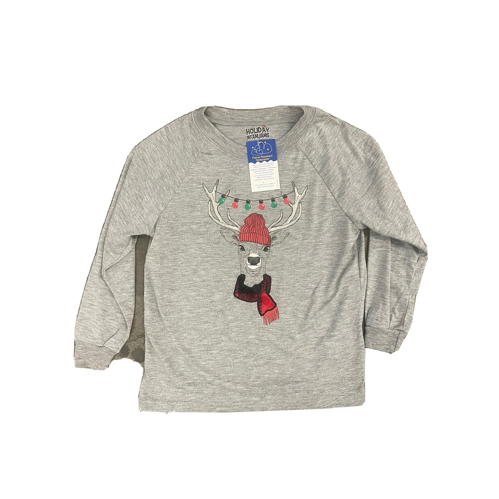 Holiday Famjams Pajama‎ Top Deer Logo Grey XS